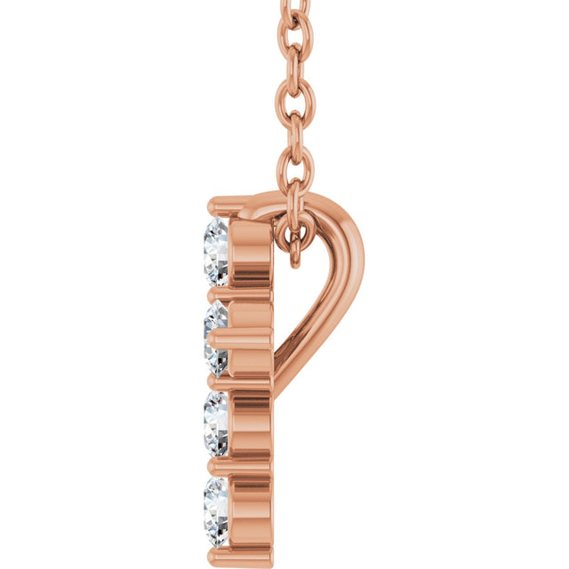 14K Gold Round Lab-Grown Diamond Accented Cross Necklace or Pendant – 1.8-2.4mm Stones - Rose Gold - view 7