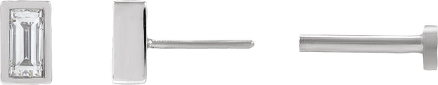 14K Gold Natural Diamond Straight Baguette Bezel-Set Stud Earrings – 2.5x1.5mm - White Gold - view 6