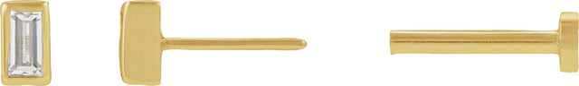 14K Gold Natural Diamond Straight Baguette Bezel-Set Stud Earrings – 2.5x1.5mm - Yellow Gold - view 6