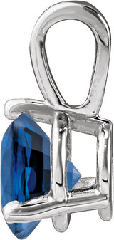 14K Gold Round Lab-Grown Blue Sapphire Solitaire Necklace or Pendant IV - White Gold - view 4