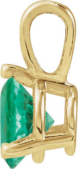 14K Gold Round Lab-Grown Emerald Solitaire Necklace or Pendant - Yellow Gold - view 4