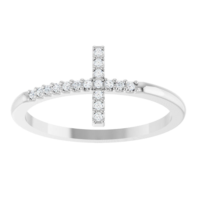 14K Gold Round Natural Diamond Sideways Cross Ring - White Gold - view 8