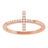 14K Gold Round Natural Diamond Sideways Cross Ring - Rose Gold - view 8