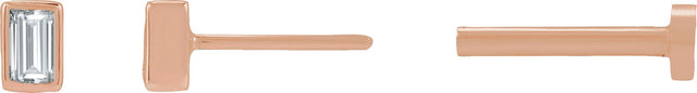 14K Gold Natural Diamond Straight Baguette Bezel-Set Stud Earrings – 2.5x1.5mm - Rose Gold - view 6
