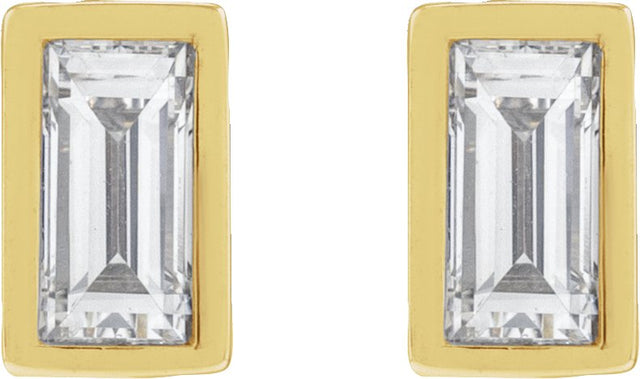 14K Gold Natural Diamond Straight Baguette Bezel-Set Stud Earrings – 2.5x1.5mm - Yellow Gold - view 5