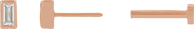 14K Gold Natural Diamond Straight Baguette Bezel-Set Stud Earrings – 2.5x1.5mm - Rose Gold - view 6