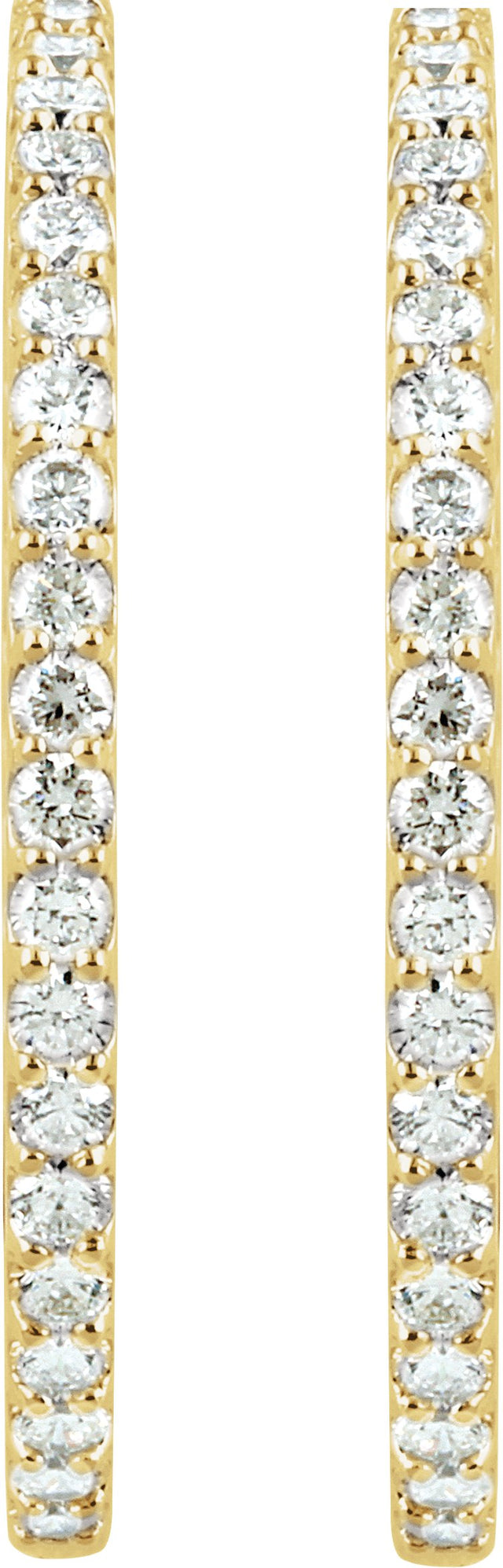 14K Gold Round Natural Diamond Inside-Outside Hoop Earrings – 1.3-2.6mm Stones - Yellow Gold - view 4