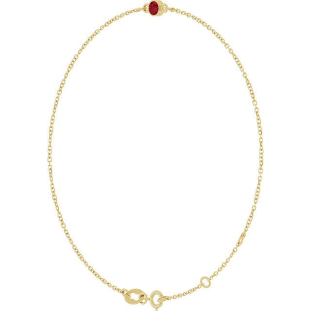 14K Gold Round Natural Ruby Bezel-Set Link Bracelet - Yellow Gold - view 8