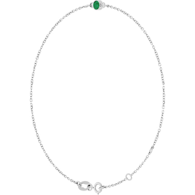 Platinum Round Natural Emerald Bezel-Set Link Bracelet - view 12
