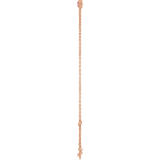 14K Gold Round Natural Pink Tourmaline Bezel-Set Link Bracelet - Rose Gold - view 13