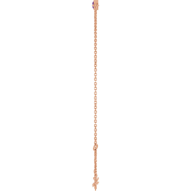 14K Gold Round Natural Amethyst Bezel-Set Link Bracelet - Rose Gold - view 13