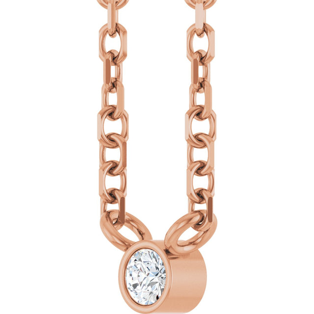 14K Gold Round Natural Diamond Bezel-Set Solitaire Necklace – up to 0.015 CTW - Rose Gold - view 5