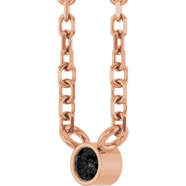 14K Gold Round Natural Black Diamond Bezel-Set Solitaire Necklace - Rose Gold - view 6