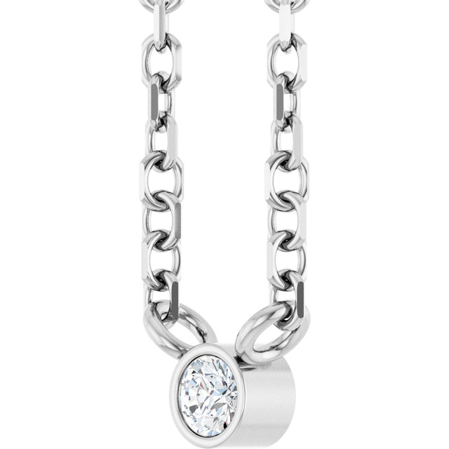 Platinum Round Natural Diamond Bezel-Set Solitaire Necklace - view 5