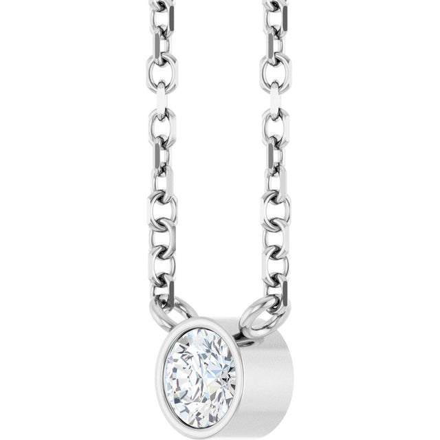 14K Gold Round Natural Diamond Bezel-Set Solitaire Necklace – up to 0.015 CTW - White Gold - view 5