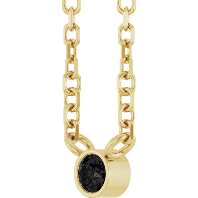 14K Gold Round Natural Black Diamond Bezel-Set Solitaire Necklace - Yellow Gold - view 5