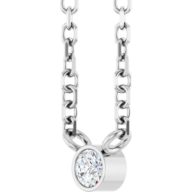 Platinum Round Natural Diamond Bezel-Set Solitaire Necklace - view 5