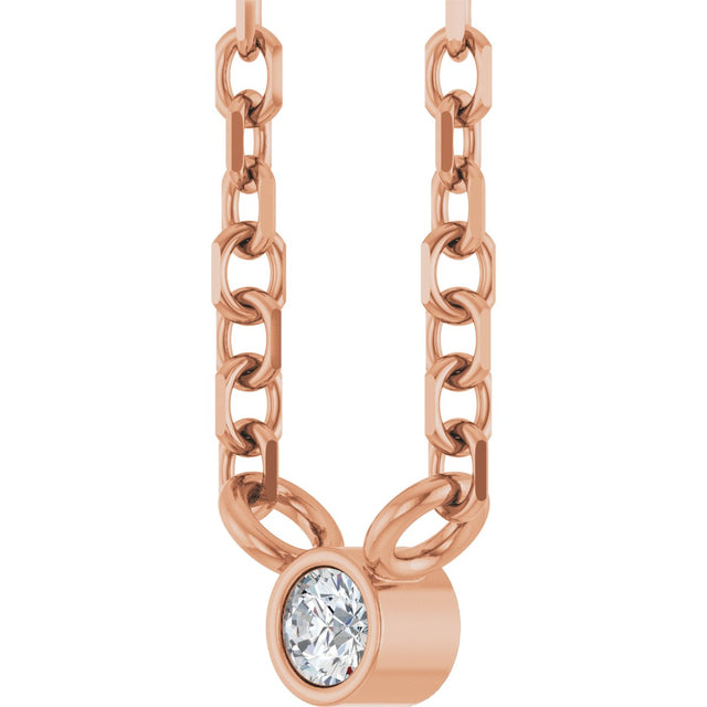 14K Gold Round Natural Diamond Bezel-Set Solitaire Necklace – up to 0.015 CTW - Rose Gold - view 6