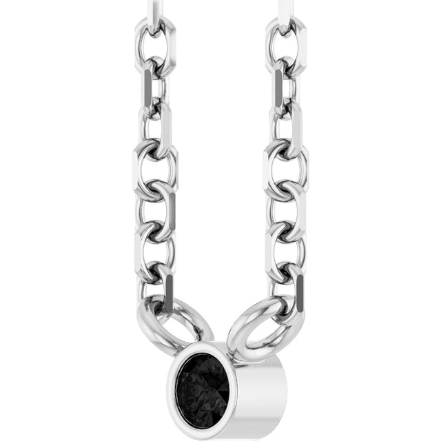 14K Gold Round Natural Black Diamond Bezel-Set Solitaire Necklace - White Gold - view 5
