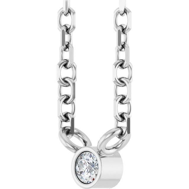 Platinum Round Natural Diamond Bezel-Set Solitaire Necklace - view 6
