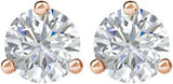 14K Gold Natural Diamond Round 3-Prong Cocktail-Style Stud Earrings – 3-6.3mm Stones - Rose Gold - view 4