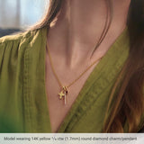 14K Gold Round Natural Diamond Vertical Bar Necklace or Pendant – 1.7mm Stones - Rose Gold - view 10