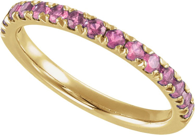 10K Gold Round Natural Pink Tourmaline Birthstone Stackable Ring - Yellow Gold - view 8
