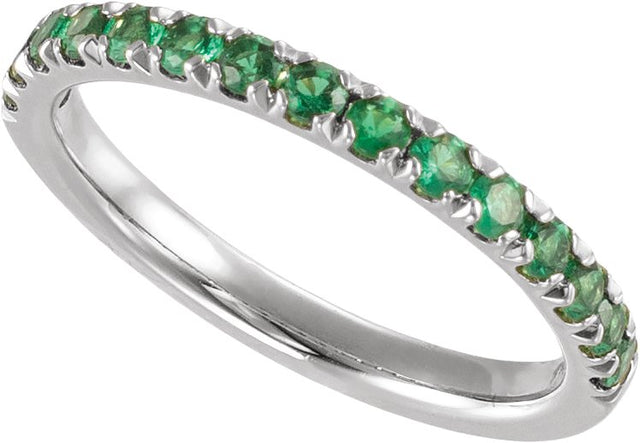 10K Gold Round Natural Emerald Birthstone Stackable Ring - White Gold - view 8