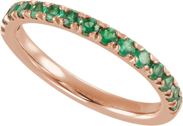 10K Gold Round Natural Emerald Birthstone Stackable Ring - Rose Gold - view 9