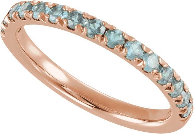 10K Gold Round Natural Aquamarine Birthstone Stackable Ring - Rose Gold - view 9