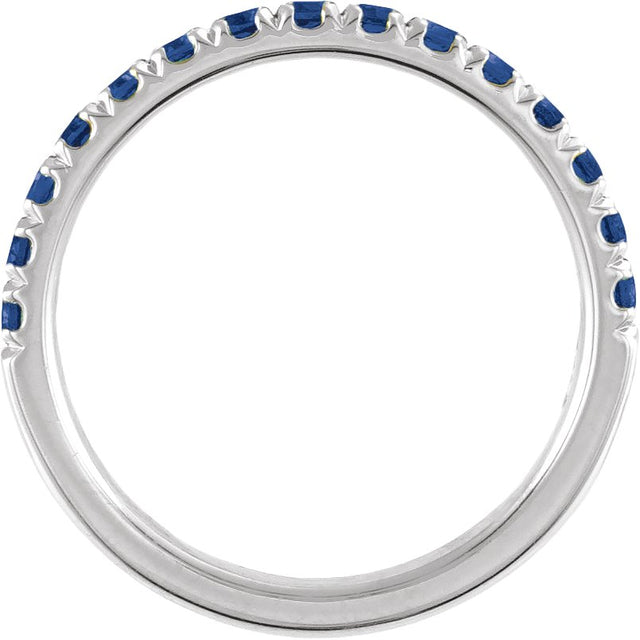10K Gold Round Natural Blue Sapphire Birthstone Stackable Ring - White Gold - view 6