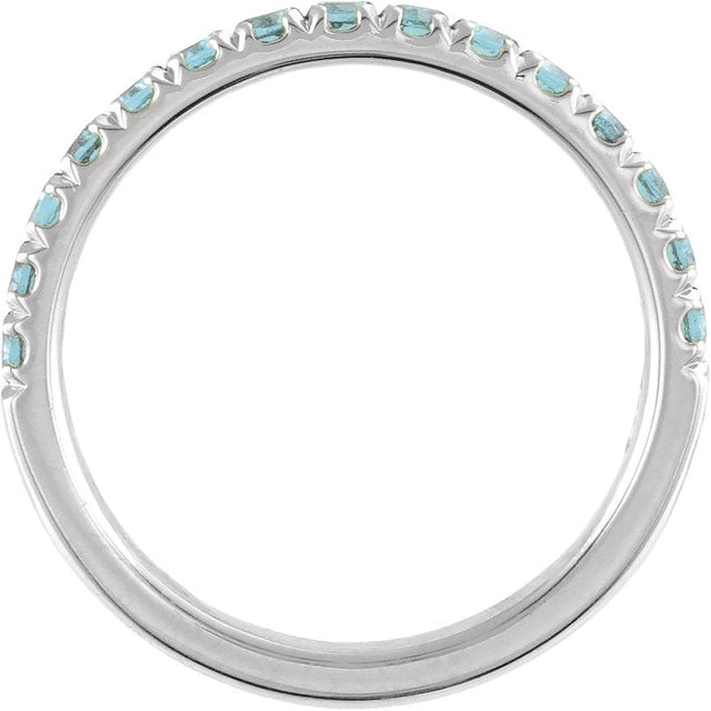 10K Gold Round Natural Aquamarine Birthstone Stackable Ring - White Gold - view 6