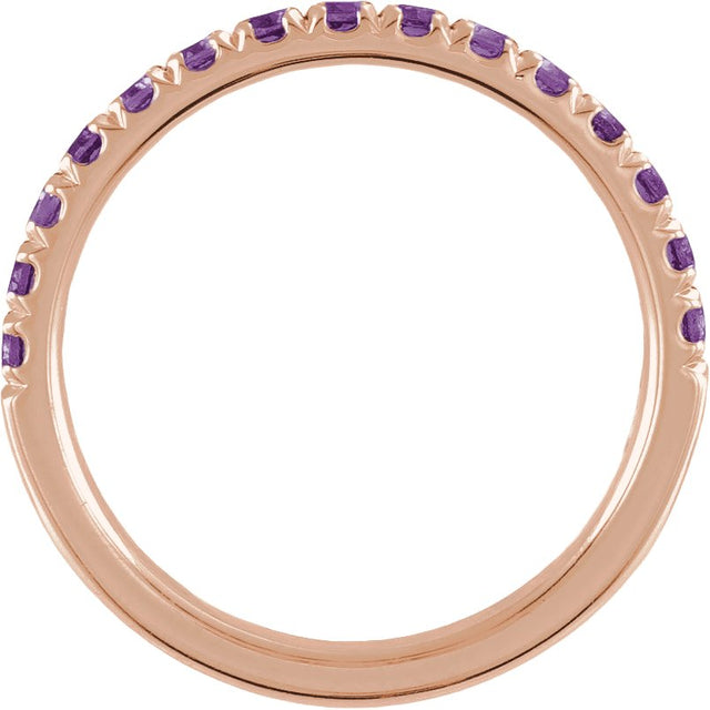 10K Gold Round Natural Amethyst Birthstone Stackable Ring - Rose Gold - view 8