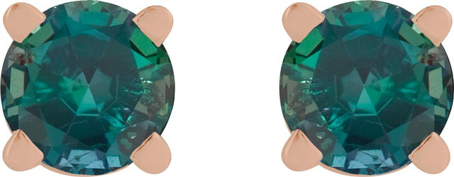 14K Gold Natural Alexandrite Round 4-Prong Lightweight Stud Earrings - Rose Gold - view 12