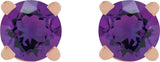 14K Gold Natural Amethyst Round 4-Prong Lightweight Stud Earrings - Rose Gold - view 6