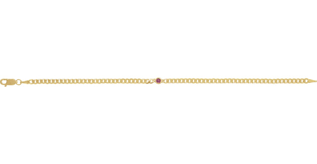 14K Gold Round Natural Pink Tourmaline Bezel-Set Solitaire Curb Link Bracelet - view 6