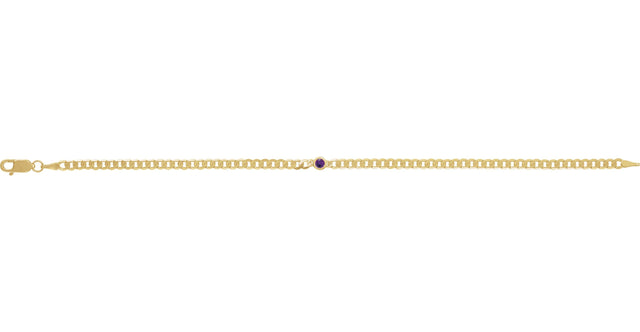 14K Gold Round Natural Amethyst Bezel-Set Solitaire Curb Link Bracelet - view 6