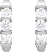 14K Gold Round Lab-Grown Diamond Three-Stone J-Hoop Earrings - White Gold - view 4