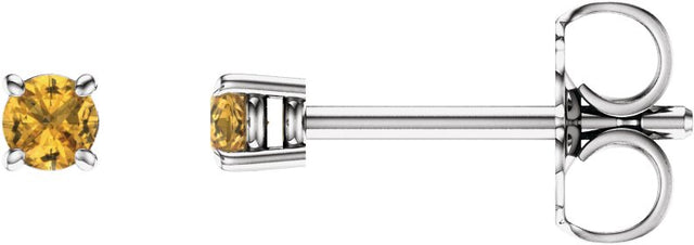 14K Gold Natural Yellow Sapphire Round 4-Prong Lightweight Stud Earrings - White Gold - view 3