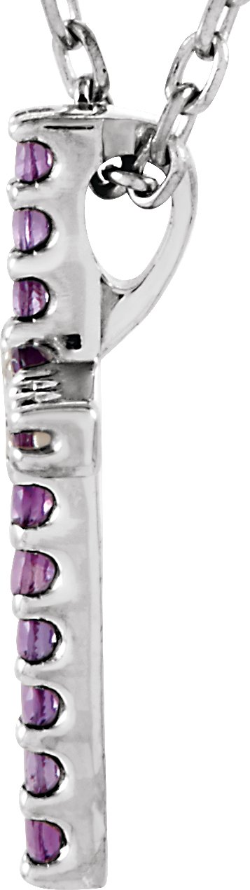 14K Gold Round Natural Amethyst Petite Cross Necklace or Pendant - White Gold - view 5