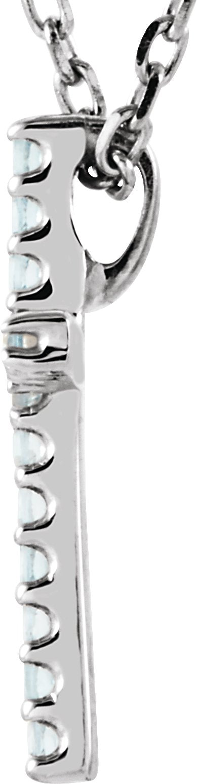 14K Gold Round Natural Aquamarine Petite Cross Necklace or Pendant - White Gold - view 4