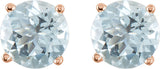 14K Gold Natural Aquamarine Round 4-Prong Lightweight Stud Earrings – 2.5-6mm Stones - Rose Gold - view 6