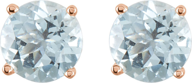 14K Gold Natural Aquamarine Round 4-Prong Lightweight Stud Earrings – 2.5-6mm Stones - Rose Gold - view 6