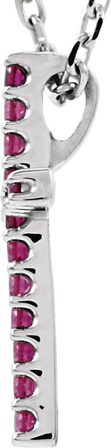 14K Gold Round Natural Ruby Petite Cross Necklace or Pendant - White Gold - view 5