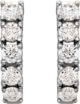 14K Gold Round Lab-Grown Diamond Accented J-Hoop Earrings - White Gold - view 3