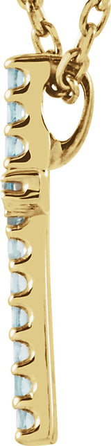 14K Gold Round Natural Aquamarine Petite Cross Necklace or Pendant - Yellow Gold - view 5