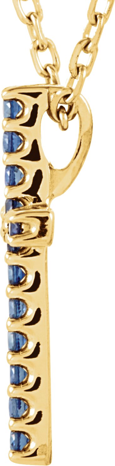 14K Gold Round Natural Blue Sapphire Petite Cross Necklace or Pendant - Yellow Gold - view 5