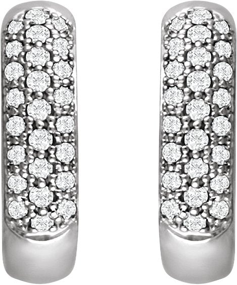 14K Gold Round Lab-Grown Diamond Pavé-Style Hoop Earrings - White Gold - view 4