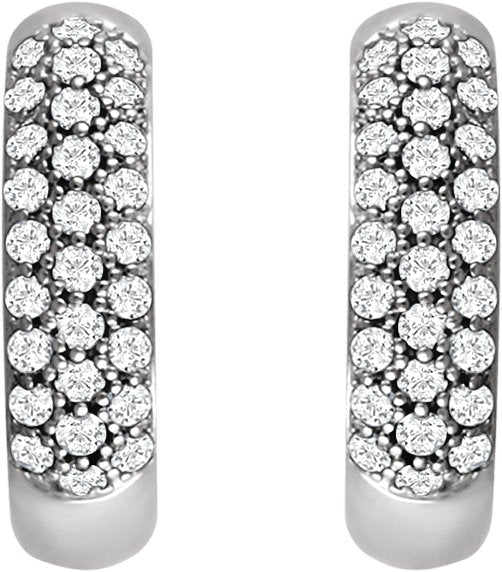 14K Gold Round Natural Diamond Pavé-Style Hoop Earrings - White Gold - view 4