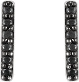 14K Gold Round Natural Black Diamond Bar Earrings - White Gold - view 6